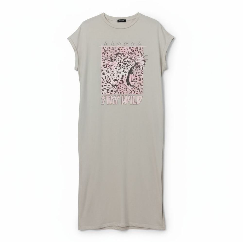 Zutter Sz. S Stay Wild Graphic Tacked Sleeves Side Slits Midi Dress